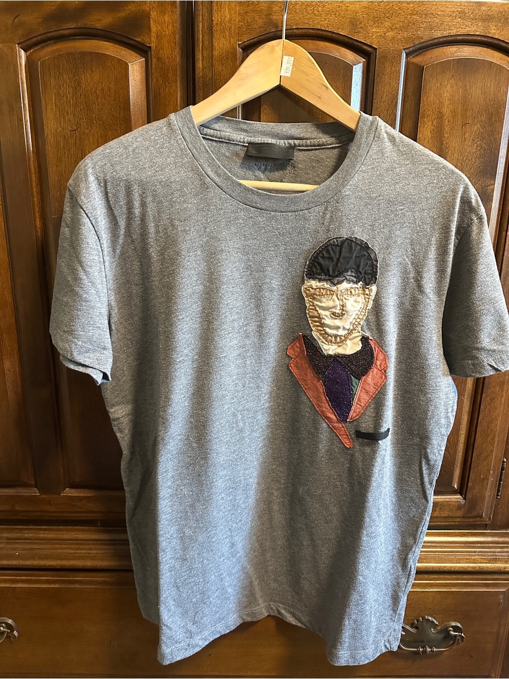 Prada Men's Gray Graphic Patch Crewneck T-Shirt